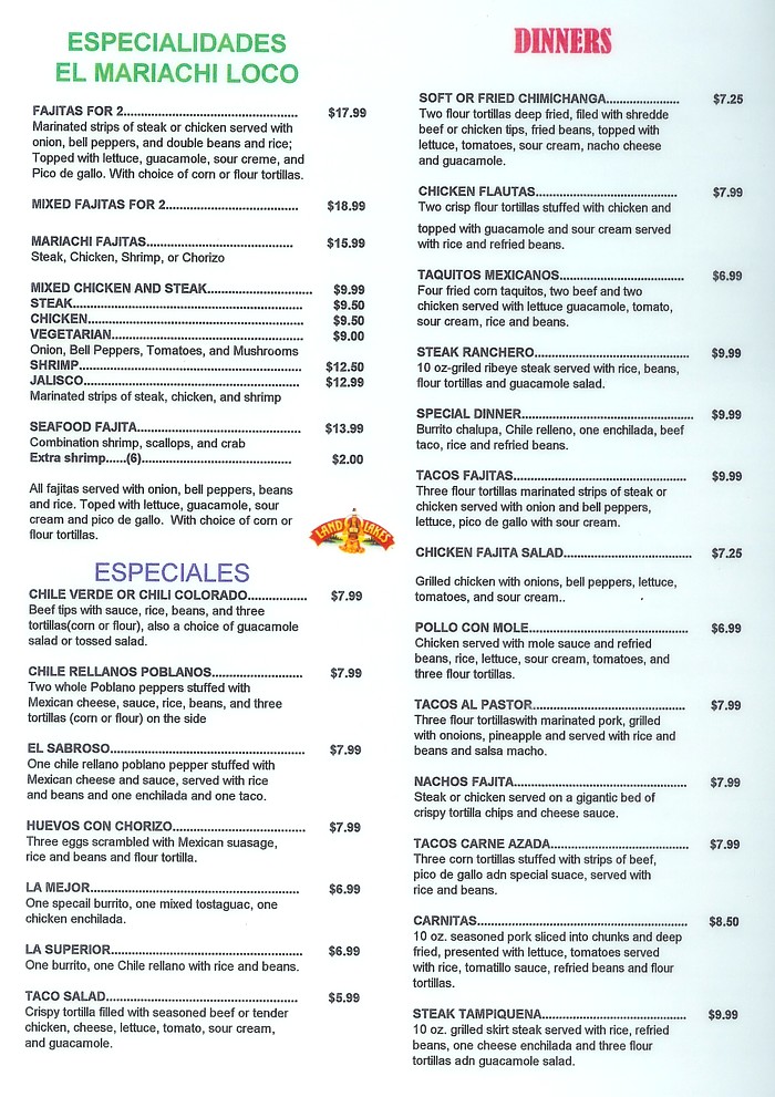 El Mariachi Loco Murraymenus Com Restaurants In Murray Ky